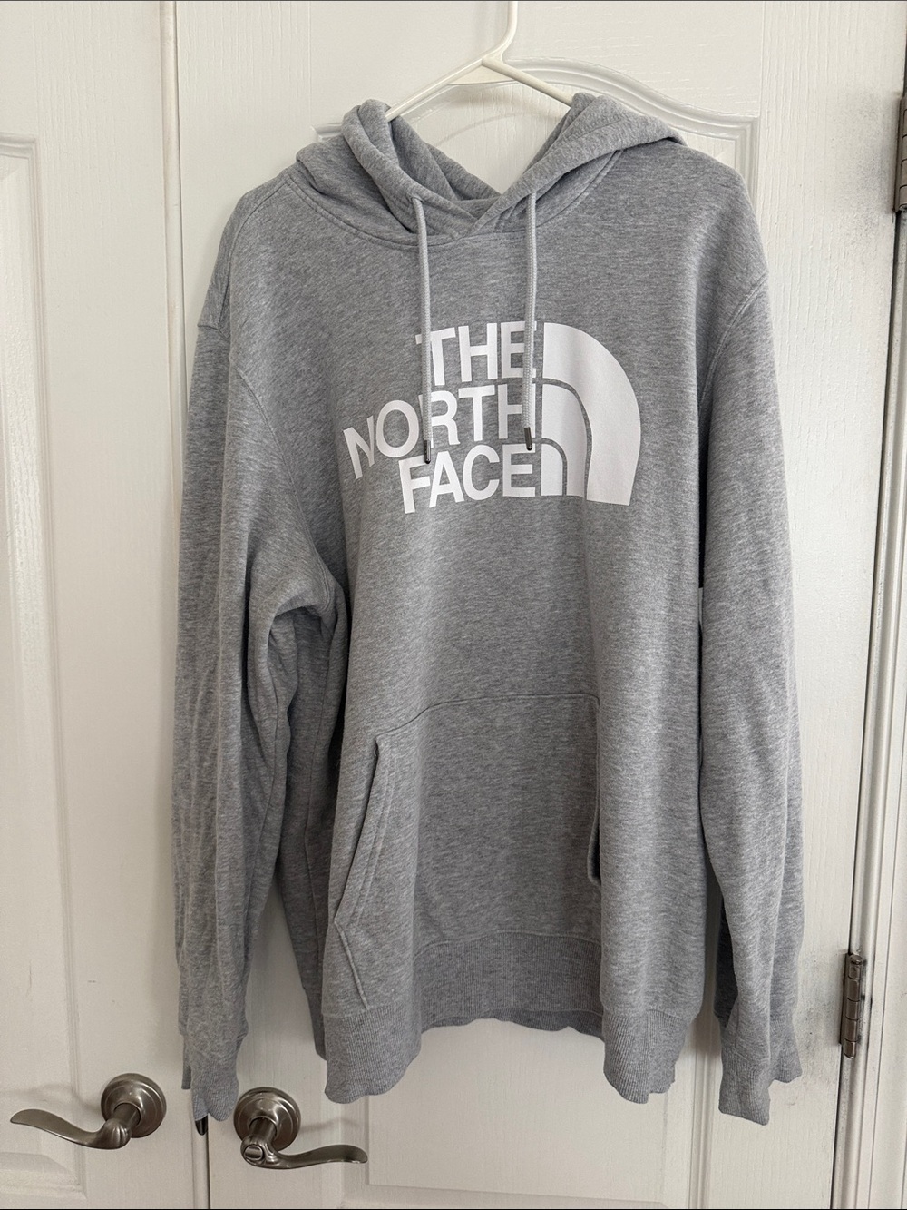 The North Face Light Gray Pullover Hoodie with White Logo